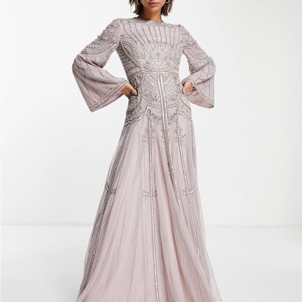 ASOS Design All Over Embellished Dress with Flared Sleeves